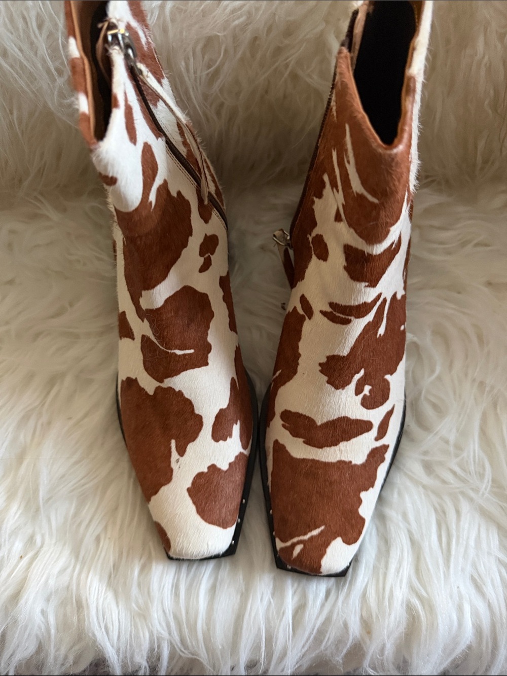 Topshop Brown and White Cowhide Ankle Booties